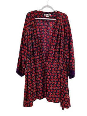 B.O.P Women’s 4X Floral Open Front Duster Cardigan Purple Red Boho Kimono